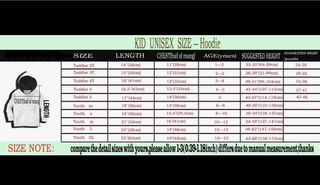 Young Hoodie Size Chart