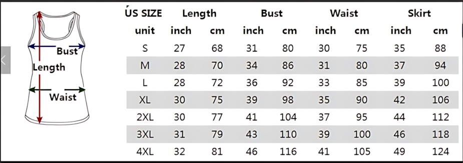 Tank Top Size Chart